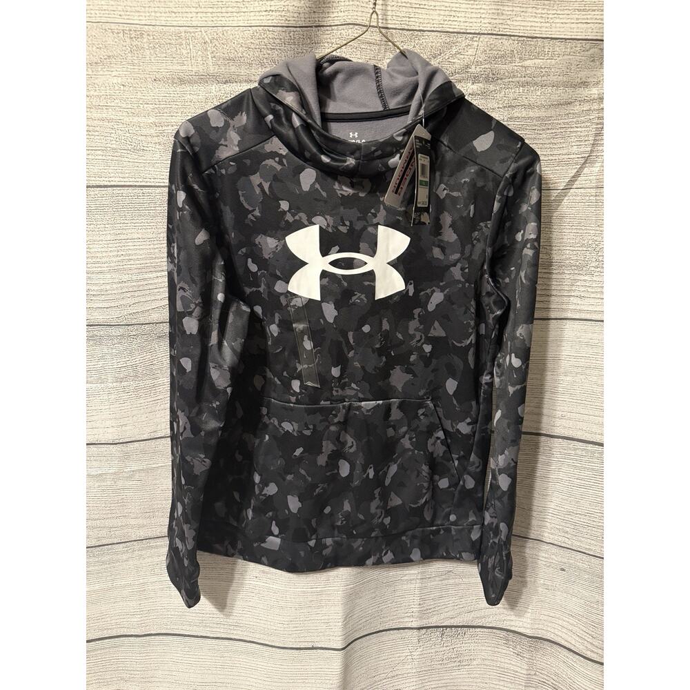 NWT Boys Under Armour Gray / Black Camo Hoodie Youth Large MSRP $45